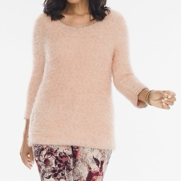 Chicos Sz Medium 1P Eyelash Shine‎ Pullover Pink Sweater Shirt Top Blouse - Picture 2 of 8